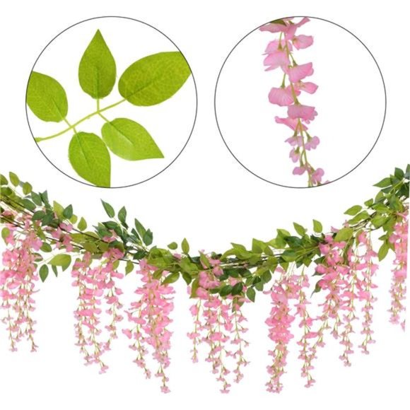 Wisteria Artificial Flowers Garland, 4 Pcs Total 28.8ft Artificial Wisteria Vine - Picture 4 of 7